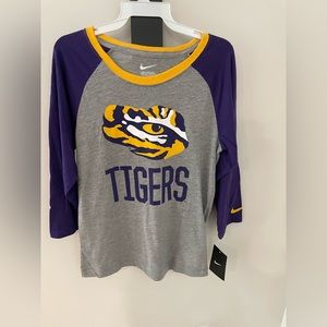 LSU Tigers Nike T- shirt. NWT. 3/4 sleeve. Girls, L.